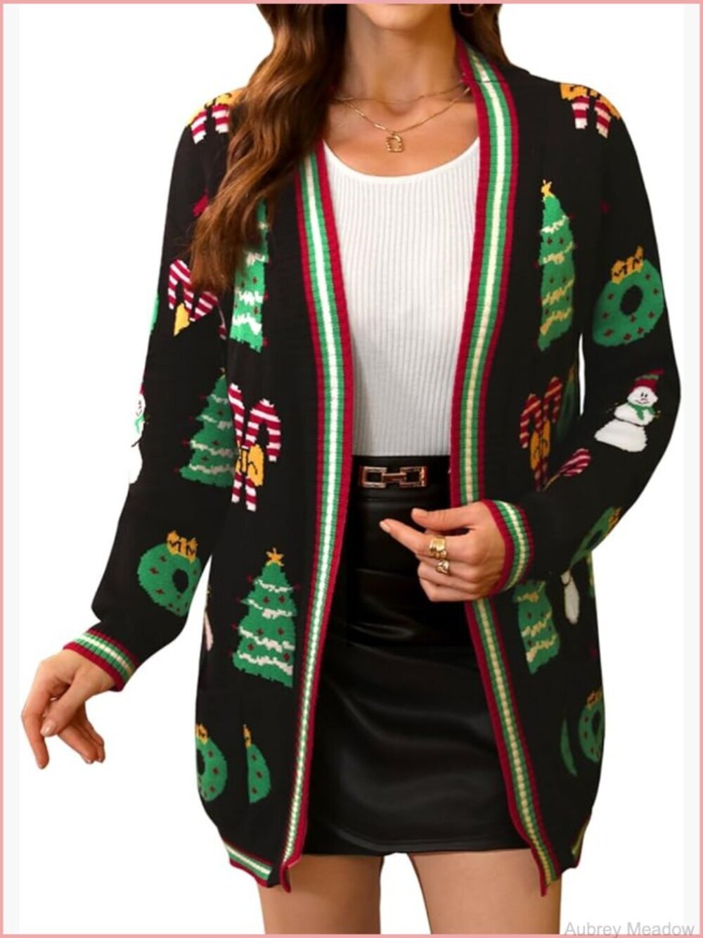 Ugly Christmas Sweater Open Front Cardigan with Pockets